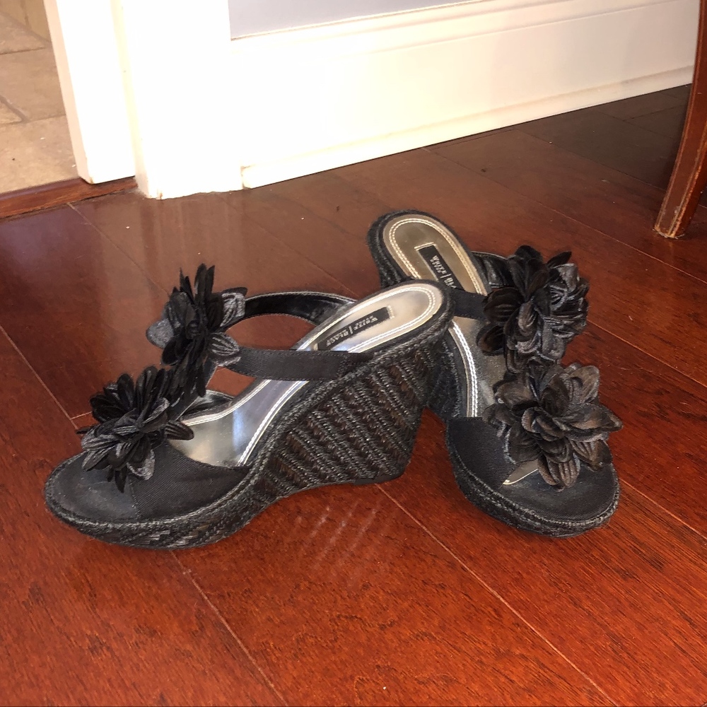 Black, espadrille wedges with flower accent - Sz 8